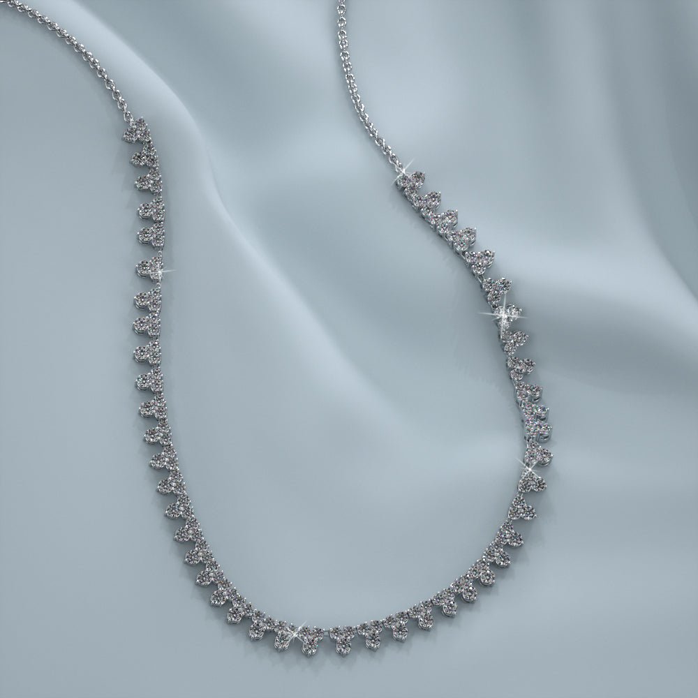 Three Stone Brilliant Tennis Diamond Necklace with 2.96 ct.(finished) 1.8mm, 2.1mm - Luxury Time NYC