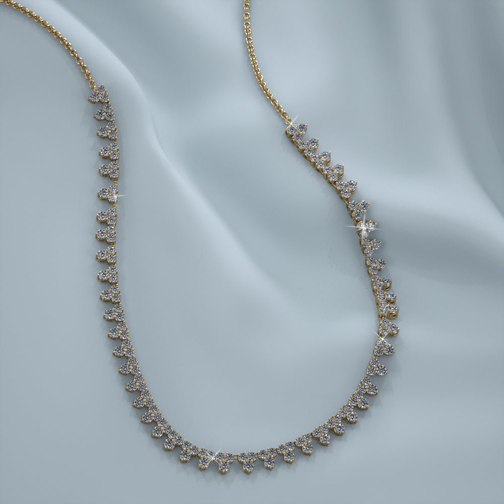 Three Stone Brilliant Tennis Diamond Necklace with 4.96 ct.(finished) 1.8mm, 2.1mm - Luxury Time NYC