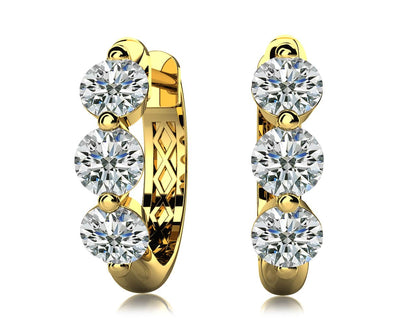 Three Stone Diamond Hoop Earrings with 0.54 ct.(finished) 2.8mm - Luxury Time NYC