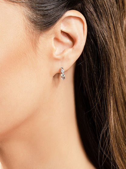 Three Stone Diamond Hoop Earrings with 0.54 ct.(finished) 2.8mm - Luxury Time NYC