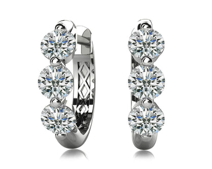 Three Stone Diamond Hoop Earrings with 0.54 ct.(finished) 2.8mm - Luxury Time NYC