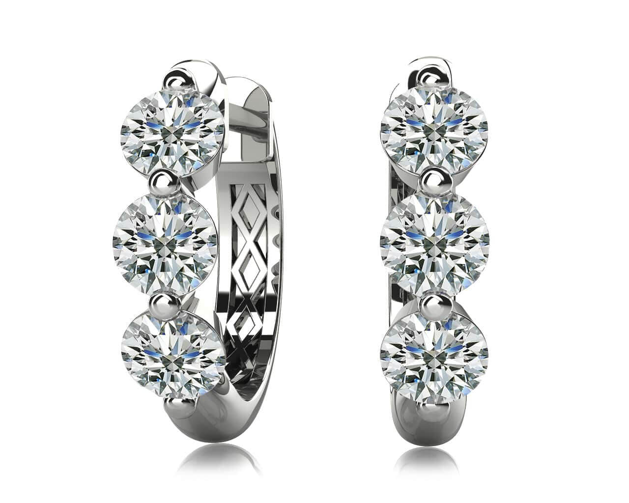 Three Stone Diamond Hoop Earrings with 1.02 ct.(finished) 3.6mm - Luxury Time NYC