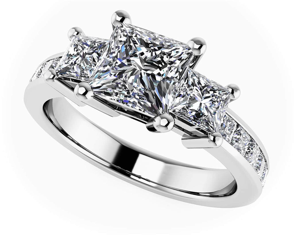 Three Stone Princess Cut Diamonds Diamond Engagement Ring with 1.61 ct. (0.75 ct. center diamond) - Luxury Time NYC