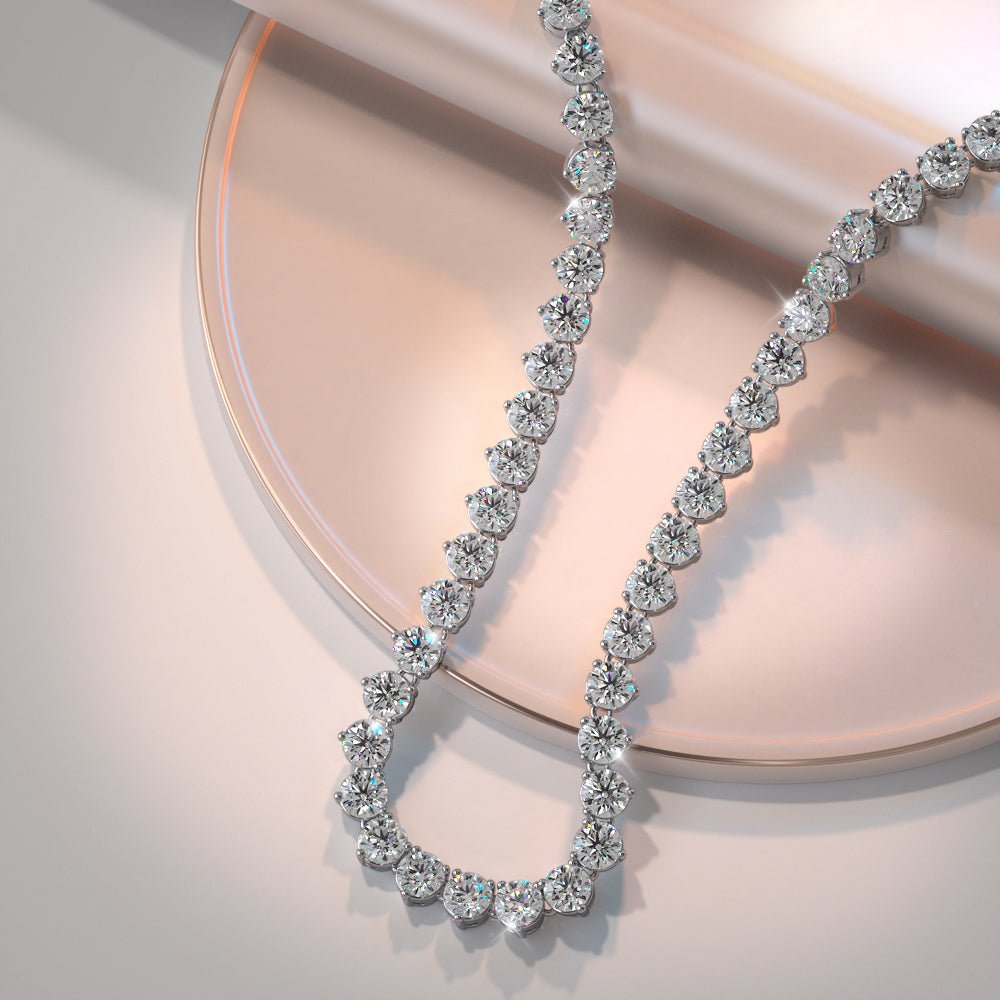 Timeless Three Prong Riviera Diamond Tennis Diamond Necklace with 17.44 ct.(finished) 3.5mm - Luxury Time NYC