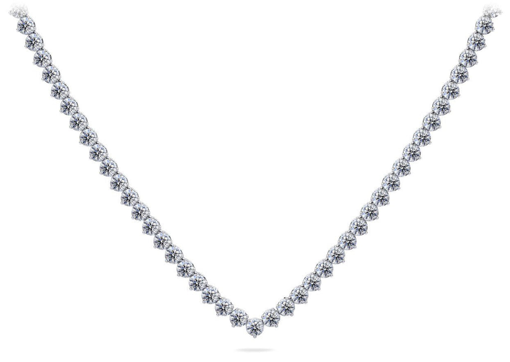 Timeless Three Prong Riviera V Neck Diamond Necklace with 11.12 ct.(finished) 2.7mm - Luxury Time NYC