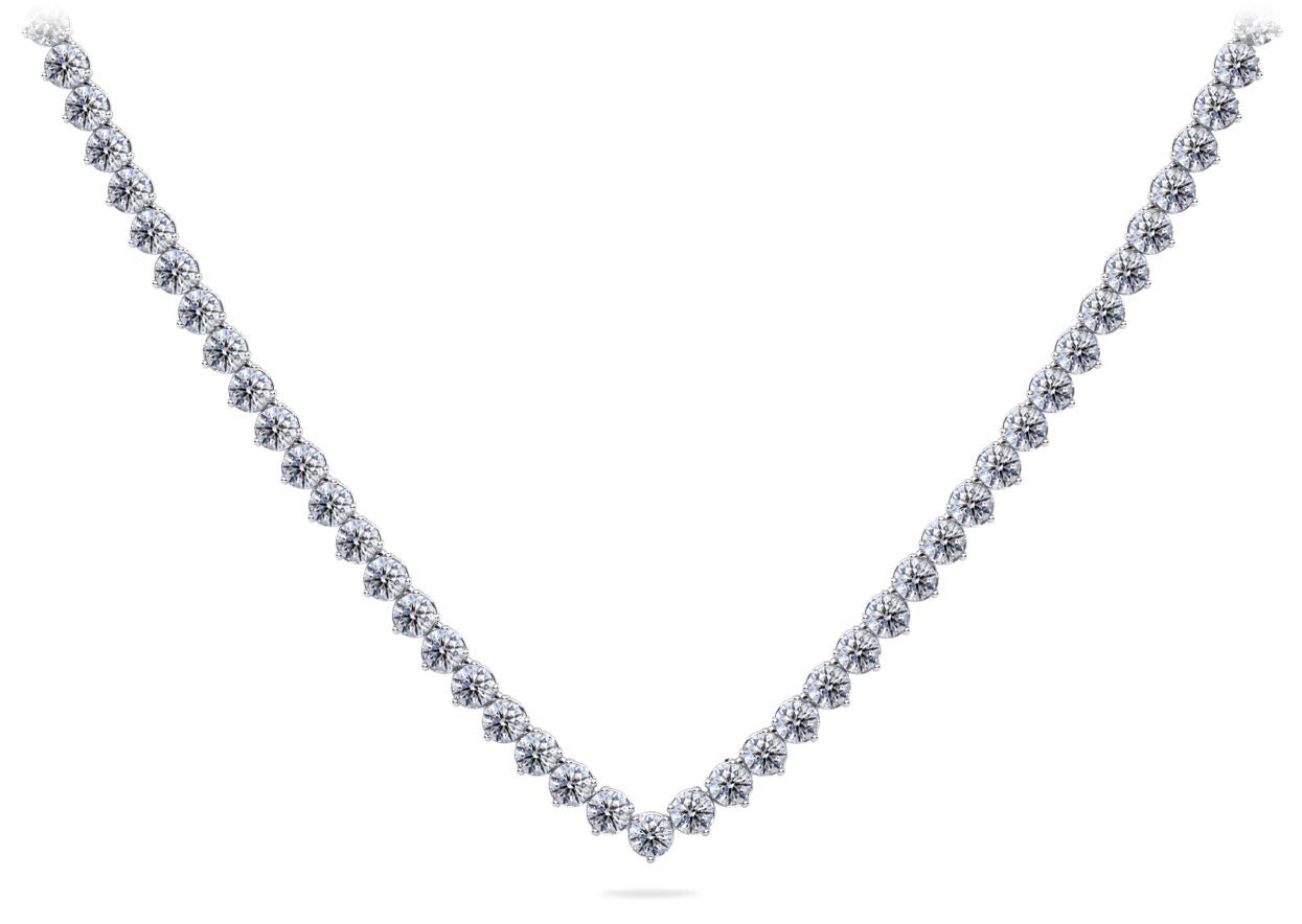 Timeless Three Prong Riviera V Neck Diamond Necklace with 14.52 ct.(finished) 3.2mm - Luxury Time NYC