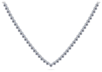 Timeless Three Prong Riviera V Neck Diamond Necklace with 14.52 ct.(finished) 3.2mm - Luxury Time NYC