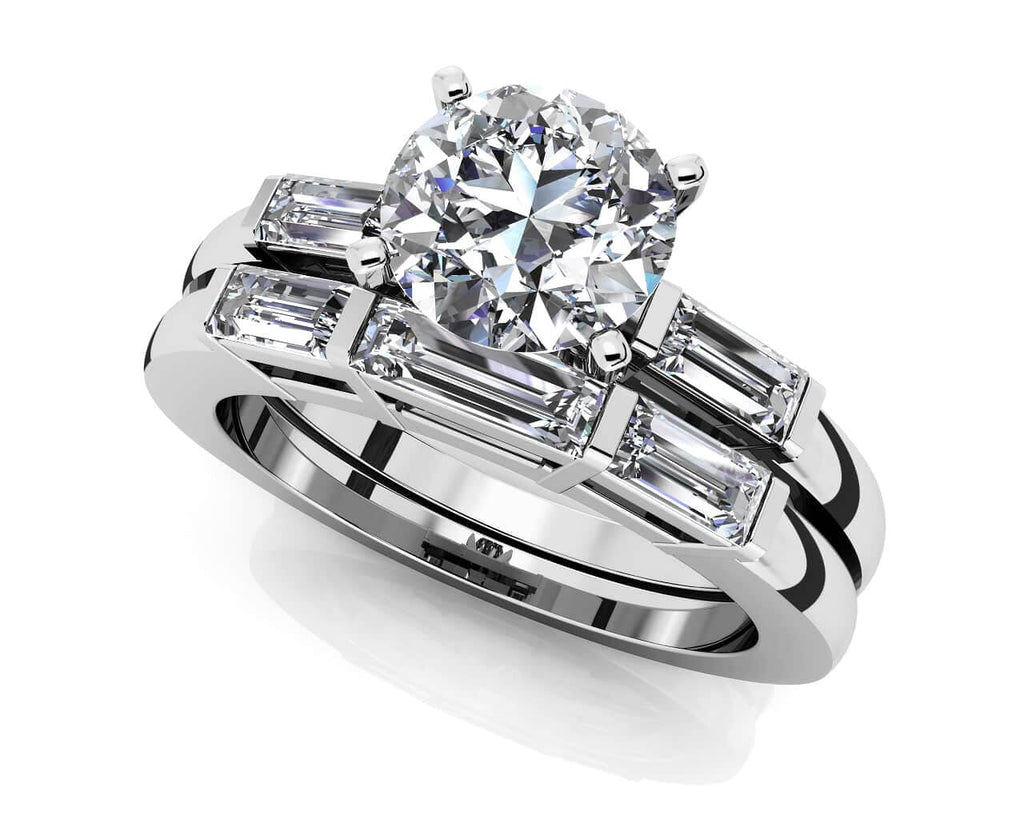 Triple Baguette Bridal Set Diamond with 1.30 ct. (0.50 ct. center diamond) - Luxury Time NYC