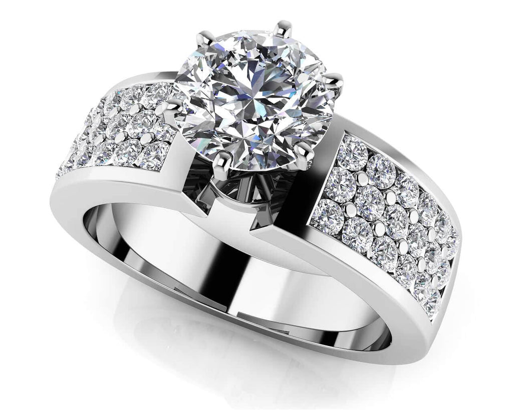 Triple Channel 6 Prong Diamond Engagement Ring with 1.04 ct. (0.50 ct. center diamond) - Luxury Time NYC