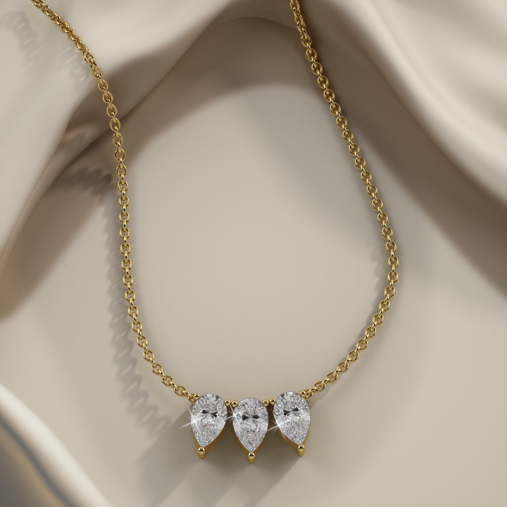 Triple Pear Shape Diamond Necklace Lab - Grown Diamond with 4.50 ct.(finished) 10x6.5mm - Luxury Time NYC