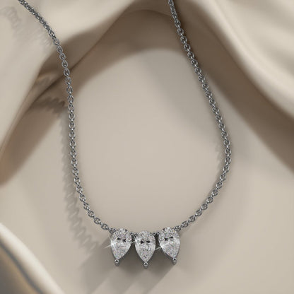 Triple Pear Shape Diamond Necklace Lab - Grown Diamond with 4.50 ct.(finished) 10x6.5mm - Luxury Time NYC