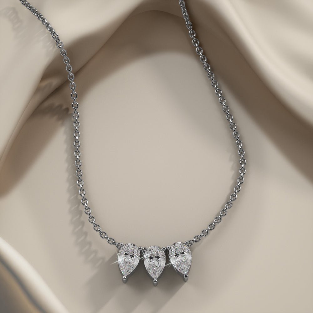 Triple Pear Shape Diamond Necklace with 0.90 ct.(finished) 6x4mm - Luxury Time NYC