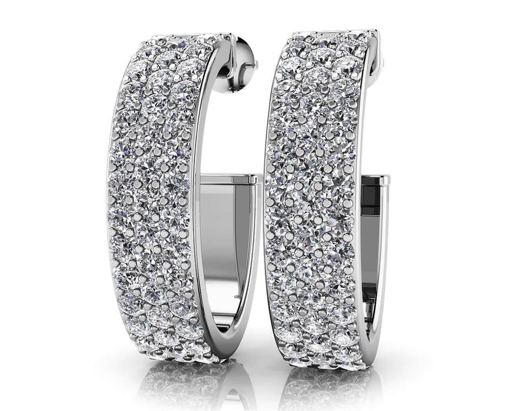 Triple Row Diamond Oval Diamond Hoop Earrings with 3.00 ct.(finished) 1.8mm - Luxury Time NYC