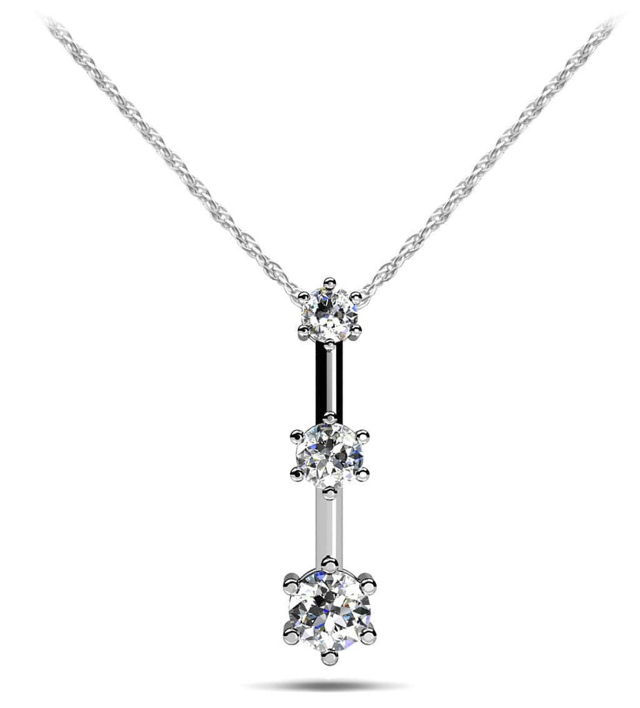 Triple Star 3 Stone Diamond Drop Pendant with 0.51 ct.(finished) 2.7mm, 3.4mm, 4.2mm - Luxury Time NYC