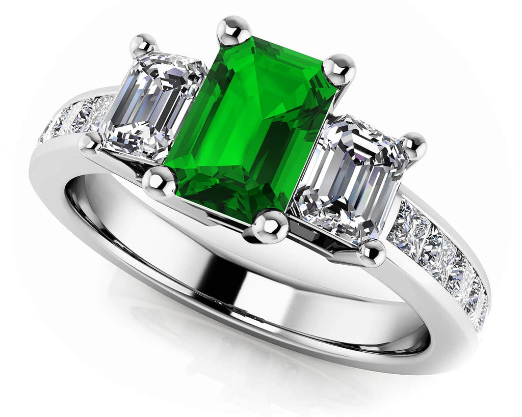 True Love Three Stone Diamond Ring with 1.52 ct.(finished) 4x3mm, 6x4mm, 1.75mm Emerald - Luxury Time NYC