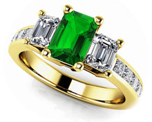 Load image into Gallery viewer, True Love Three Stone Diamond Ring with 1.52 ct.(finished) 4x3mm, 6x4mm, 1.75mm Emerald - Luxury Time NYC