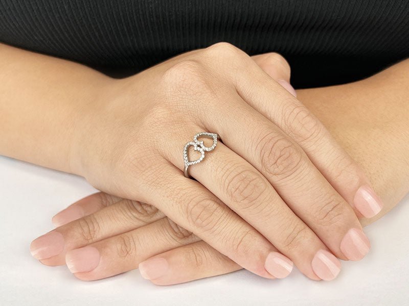 Twin Hearts Diamond Ring with 0.22 ct.(finished) 1mm - Luxury Time NYC