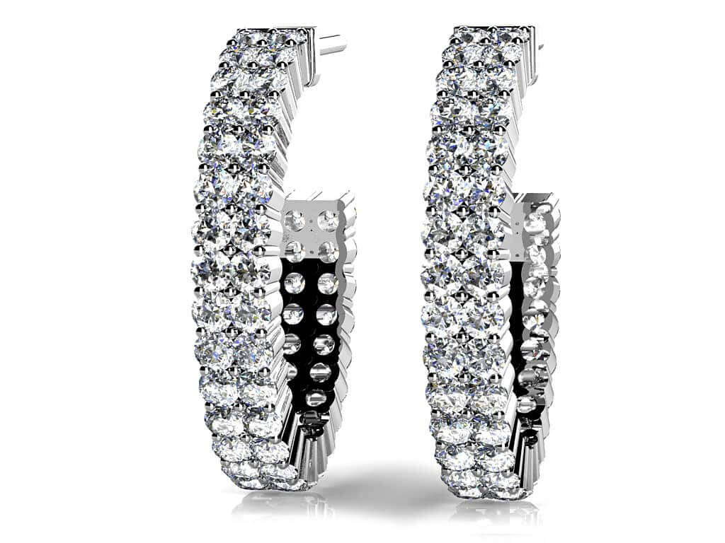 Two Row Diamond Open Hoop Earrings In Diamond with 1.30 ct.(finished) 1.4mm - Luxury Time NYC