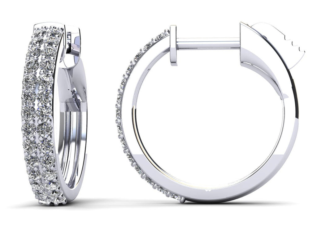 Two Rows Huggie Diamond Hoop Earrings with 1.40 ct.(finished) 1.8mm - Luxury Time NYC