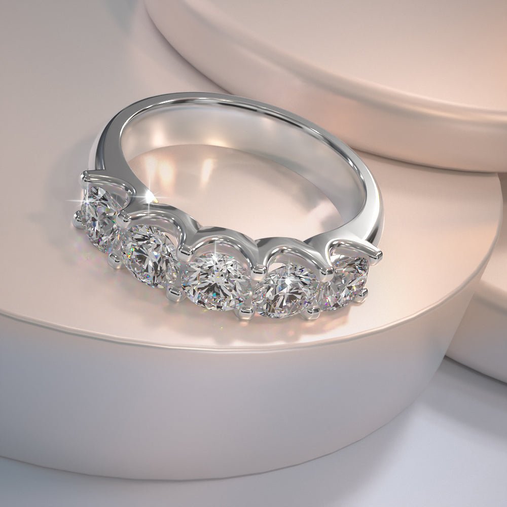 U Shape Five Stone Diamond Anniversary Diamond Ring with 1.00 ct.(finished) 3.75mm - Luxury Time NYC