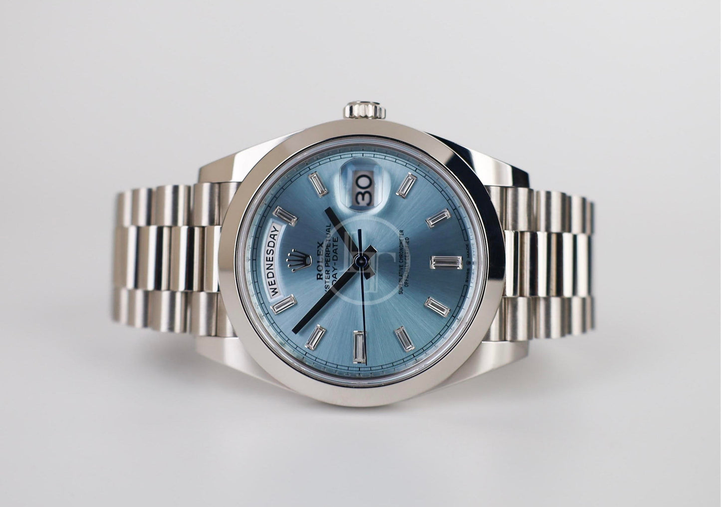 Rolex Day-Date 40 Platinum Ice Blue Diamond Dial & Smooth Bezel President Bracelet 228206 -