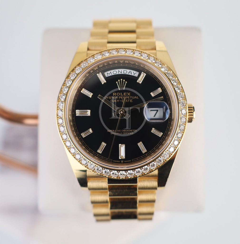 Rolex Day-Date 40 Yellow Gold Black Diamond Dial & Diamond Bezel President Bracelet 228348RBR -