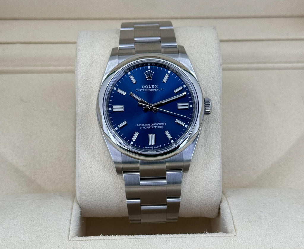 Rolex Oyster Perpetual 36 Watch - Domed Bezel - Blue Index Dial - Oyster Bracelet - 2020 Release - 126000 bluio