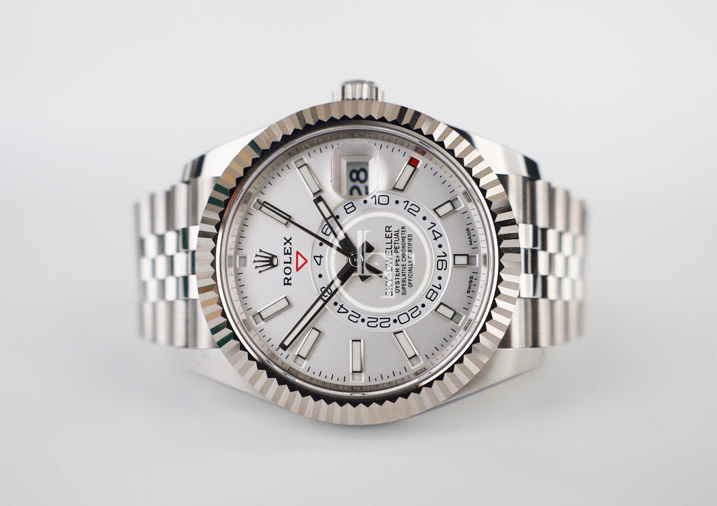 Rolex Oyster Perpetual White Rolesor Sky-Dweller Watch - White Index Dial - Jubilee Bracelet - 326934 wij