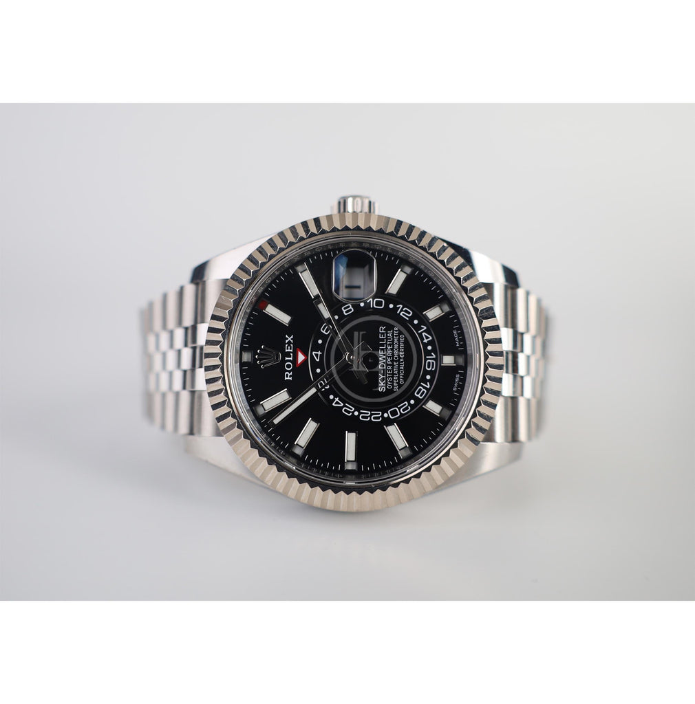 Rolex Oyster Perpetual White Rolesor Sky-Dweller Watch - Black Index Dial - Jubilee Bracelet - 326934 bkij