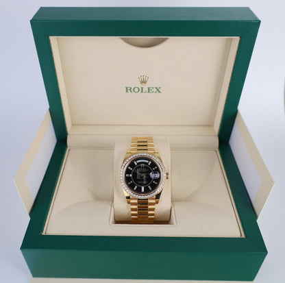 Rolex Day-Date 40 Yellow Gold Black Diamond Dial & Diamond Bezel President Bracelet 228348RBR -