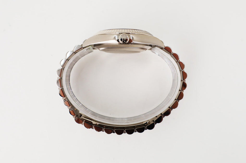 Rolex White Gold Day-Date 40 Watch - Fluted Bezel - Olive Green Bevelled Roman Dial - President Bracelet - 228239 ogrp