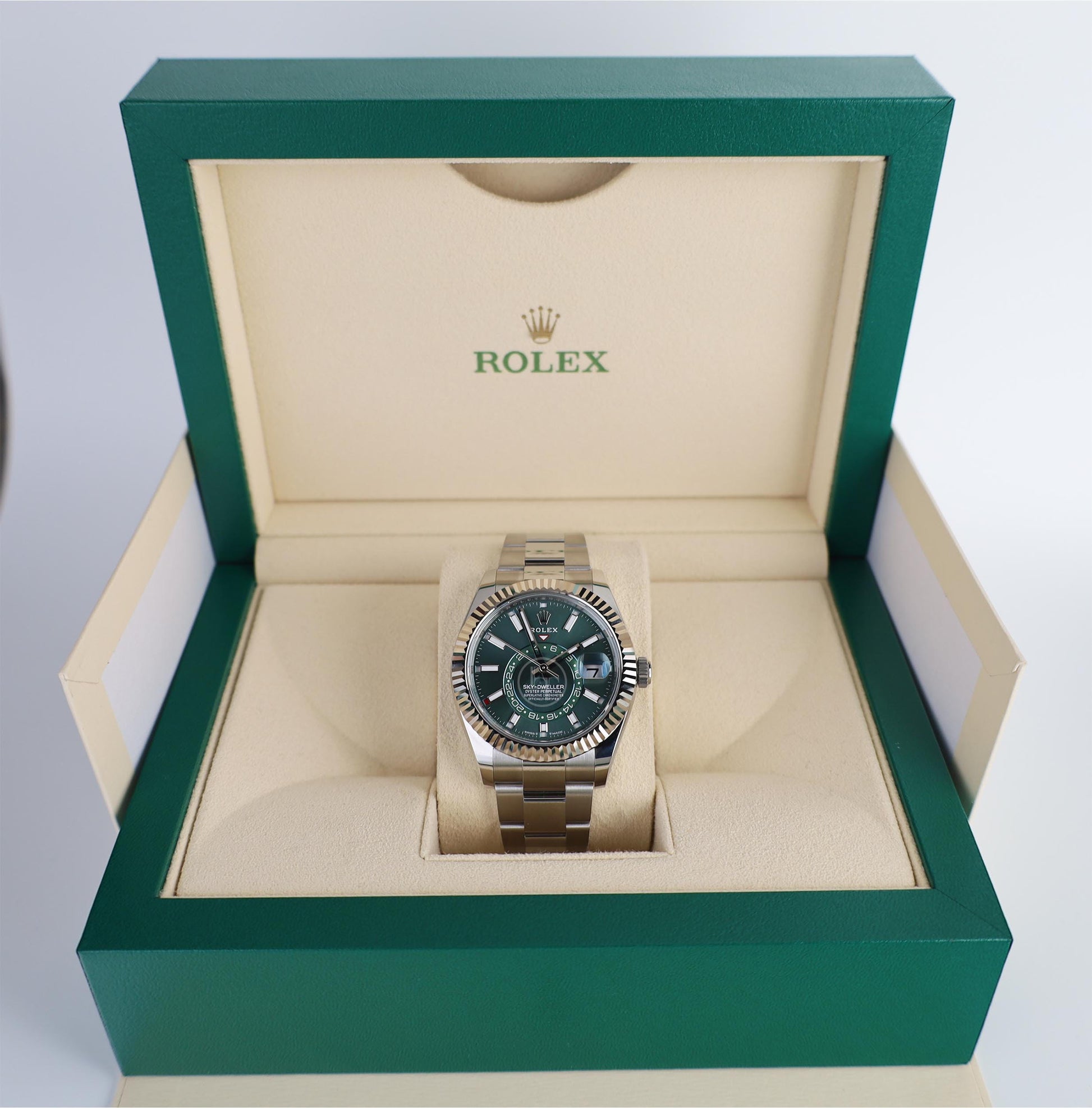 Rolex Sky-Dweller White Gold/Steel Mint Green Index Dial Oyster Bracelet Watch - 336934