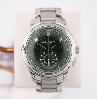 Patek Philippe Complications Flyback Chronograph Annual Calendar Stainless Steel Olive Green Dial | 5905/1A-001
