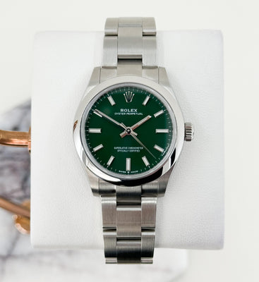 Rolex Oyster Perpetual 31 Watch - Domed Bezel - Green Index Dial - Oyster Bracelet - 2020 Release - 277200 greio