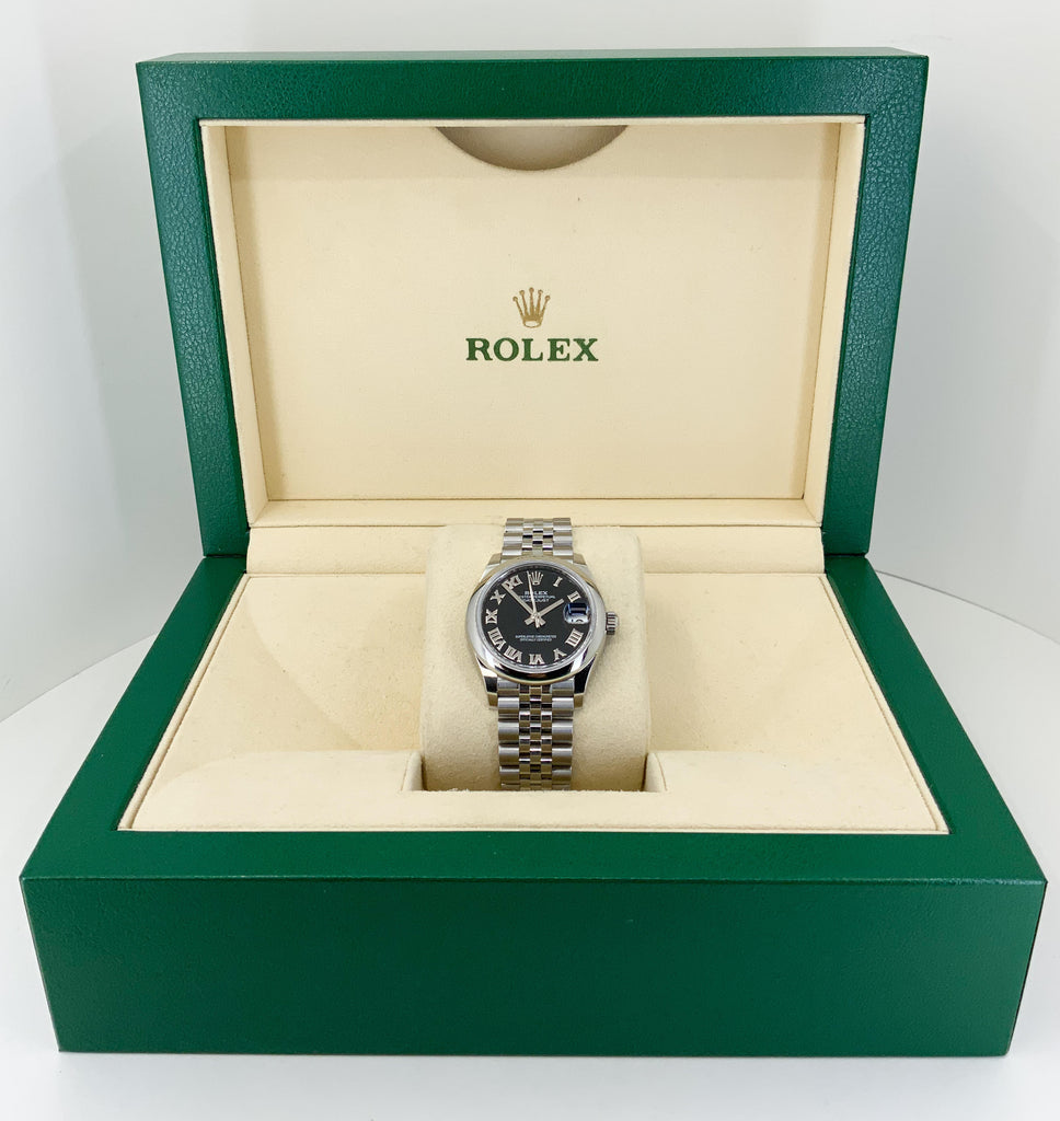 Rolex Steel and White Gold Datejust 31 Watch - Domed Bezel - Black Roman Dial - Jubilee Bracelet - 2020 Release - 278240 bkrj