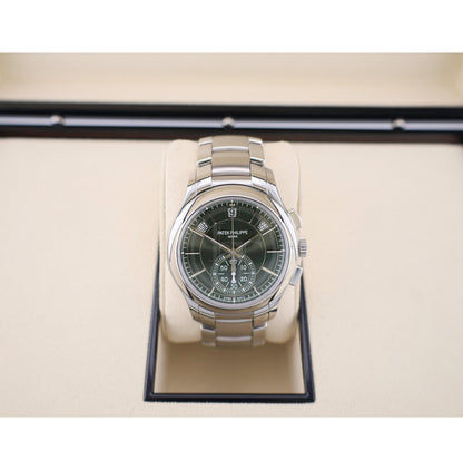 Patek Philippe Complications Flyback Chronograph Annual Calendar Stainless Steel Olive Green Dial | 5905/1A-001