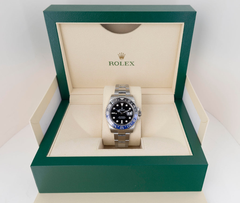 Rolex Steel GMT-Master II 40 Watch - Black And Blue Batman Bezel - Black Dial - Oyster Bracelet - 116710BLNR