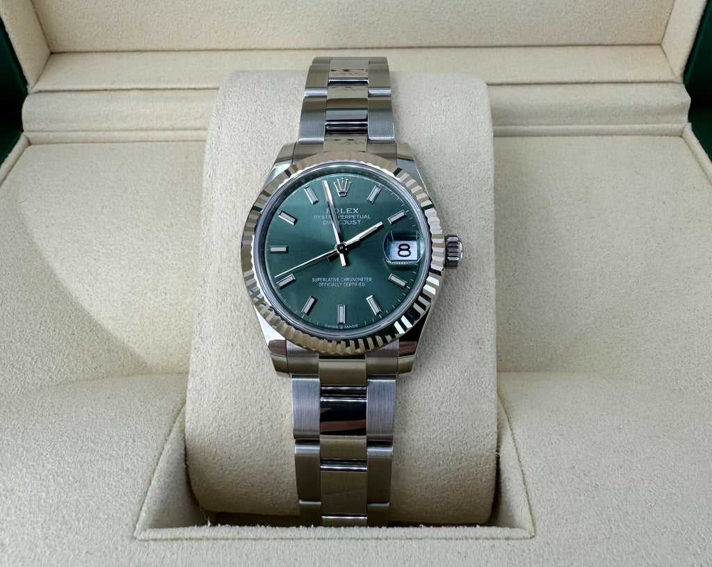 Rolex Steel and White Gold Datejust 31 Watch - Fluted Bezel - Mint Green Index Dial - Oyster Bracelet - 278274 mgio