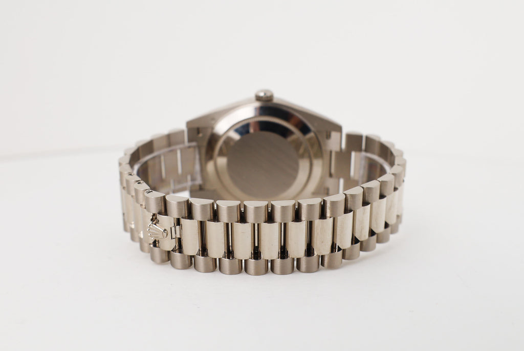 Rolex White Gold Day-Date 40 Watch - Fluted Bezel - Olive Green Bevelled Roman Dial - President Bracelet - 228239 ogrp