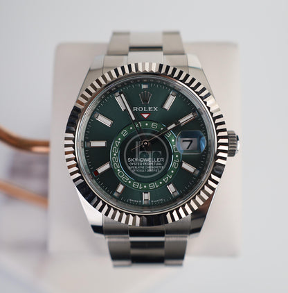 Rolex Sky-Dweller White Gold/Steel Mint Green Index Dial Oyster Bracelet Watch - 336934
