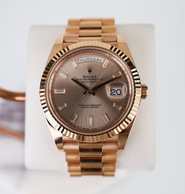 Rolex Day-Date 40 Rose Gold Sundust Diamond Dial & Fluted Bezel President Bracelet 228235 -
