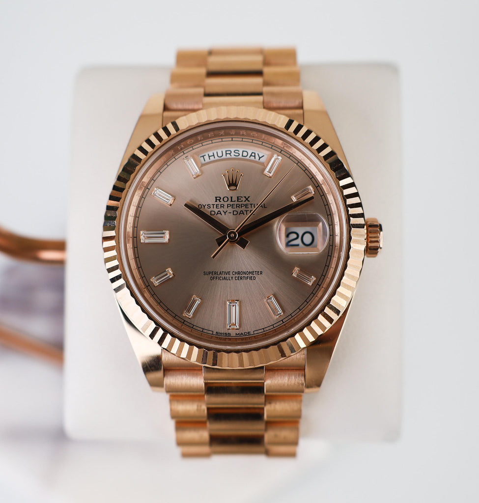 Rolex Day-Date 40 Rose Gold Sundust Diamond Dial & Fluted Bezel President Bracelet 228235 -