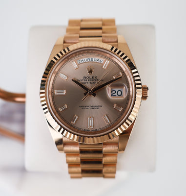 Rolex Day-Date 40 Rose Gold Sundust Diamond Dial & Fluted Bezel President Bracelet 228235 -
