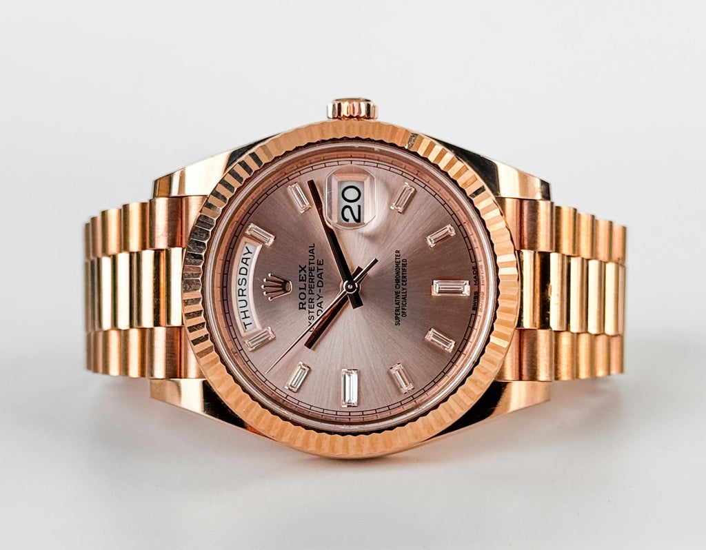 Rolex Day-Date 40 Rose Gold Sundust Diamond Dial & Fluted Bezel President Bracelet 228235 -