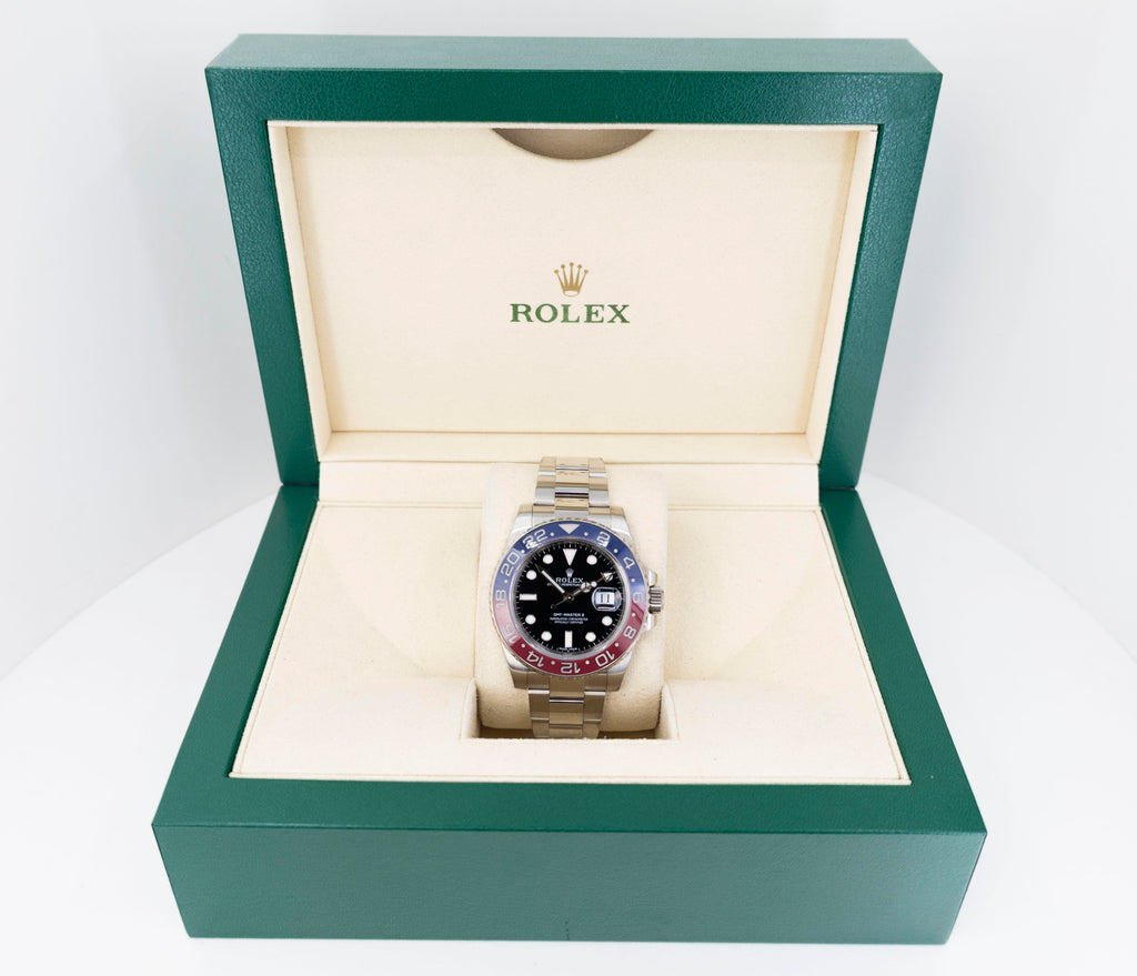 Rolex Steel GMT-Master II 40 Watch - Blue And Red Pepsi Bezel - Black Dial - Oyster Bracelet - 126710BLRO o