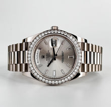 Load image into Gallery viewer, Rolex White Gold Day-Date 40 Watch - White Gold Bezel - Silver Baguette Diamond Dial - President Bracelet - 228349RBR sbdp