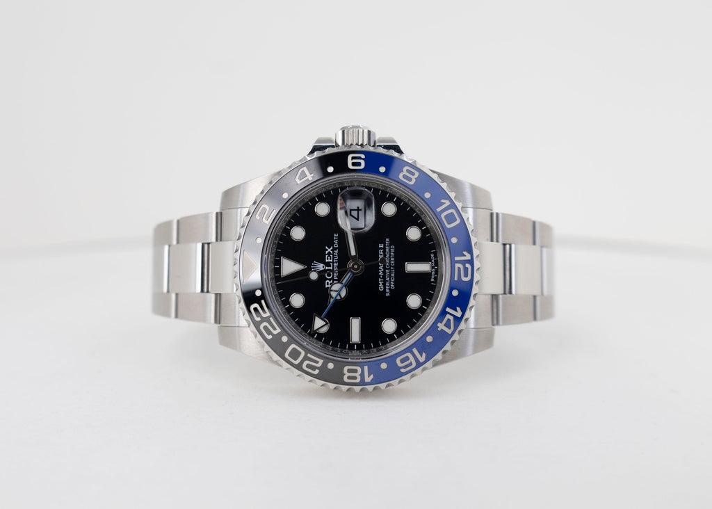 Rolex Steel GMT-Master II 40 Watch - Black And Blue Batman Bezel - Black Dial - Oyster Bracelet - 116710BLNR