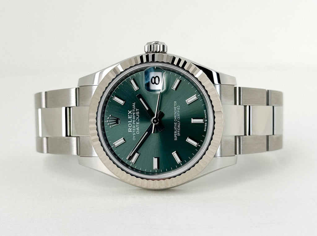 Rolex Steel and White Gold Datejust 31 Watch - Fluted Bezel - Mint Green Index Dial - Oyster Bracelet - 278274 mgio