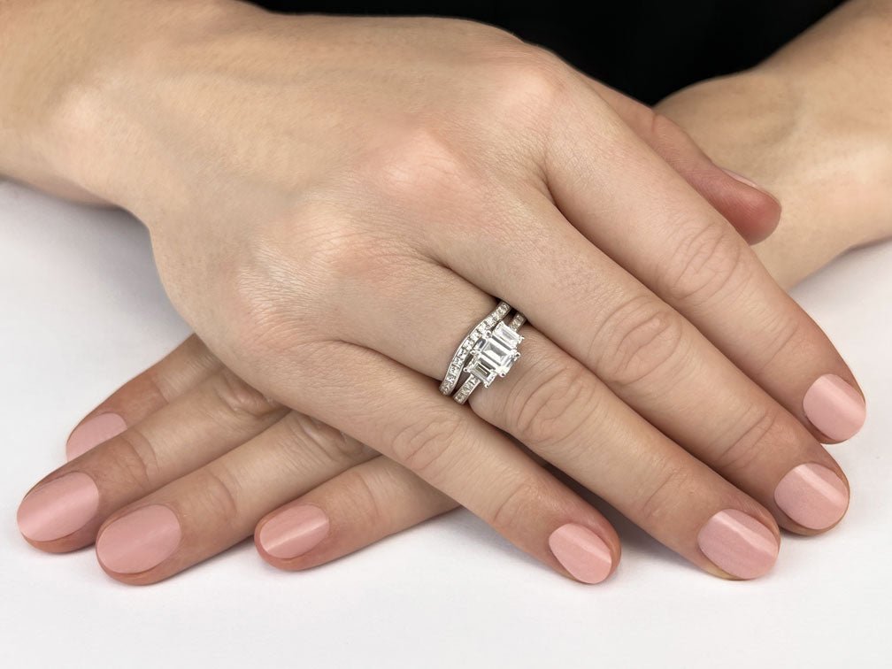 Vibrant Love Emerald Cut Three Stone Lab - Grown Diamond Bridal Set with 1.92 ct. (0.50 ct. center diamond) - Luxury Time NYC