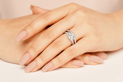 Vibrant Love Emerald Cut Three Stone Lab - Grown Diamond Bridal Set with 1.92 ct. (0.50 ct. center diamond) - Luxury Time NYC